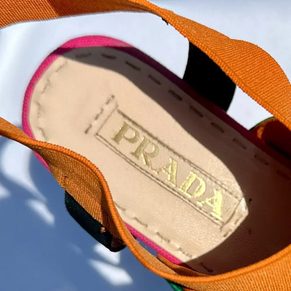 PRADA Peep Toe Platform Multi Strap Multi Color Bandage Slingback Wedge NEW 36